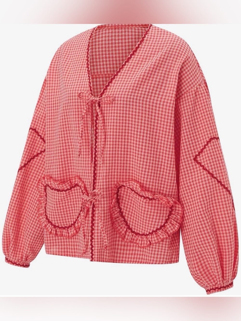 Women’s Heart Pocket Gingham Tie-Front Babydoll Top
